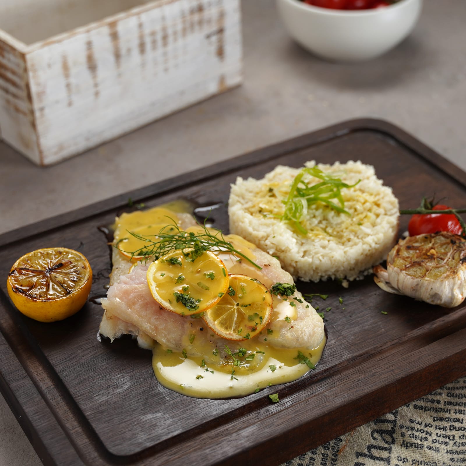 Lemon Butter Sauce Fish with Cauli Rice